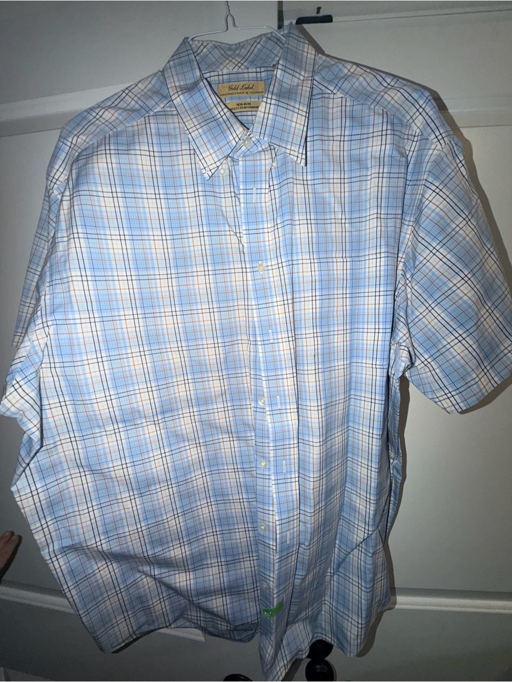Roundtree & Yorke Light Blue Multicolor Plaid Short-Sleeve Button-Down Shirt
